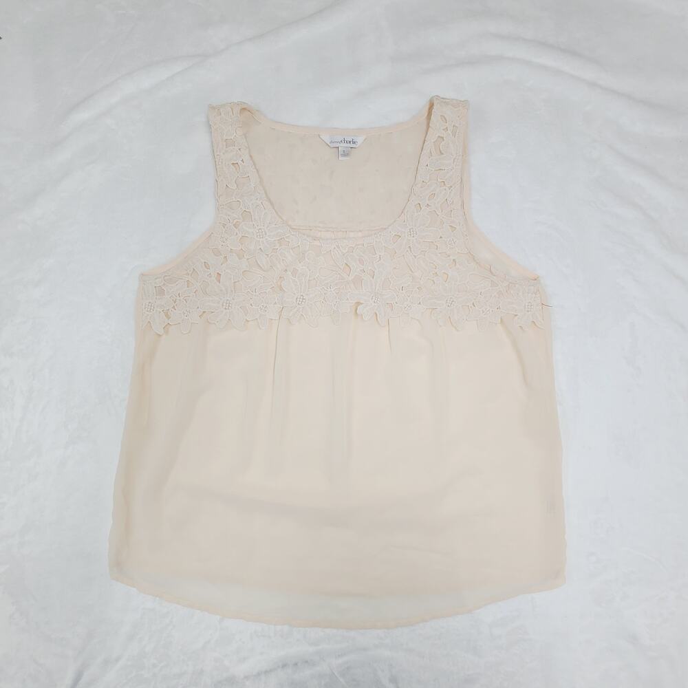 Charming Charlie Peach Blush Lace Chiffon Tank Top Blouse Balletcore Boho Large